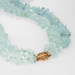 Gump's Aquamarine Necklace Estate Double Strand 14k Gold Freeform