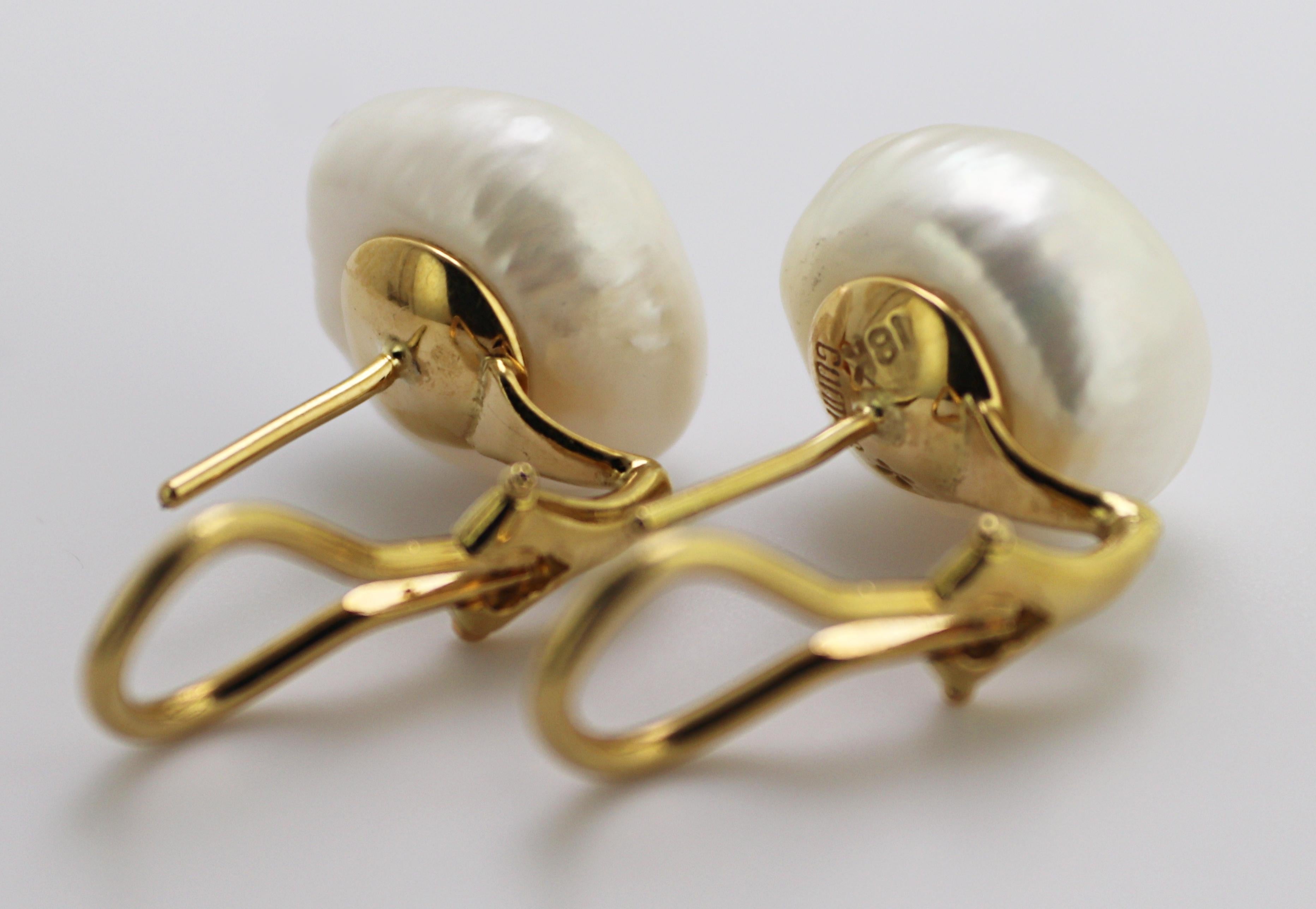 Mixed Cut Gump’s Baroque Cultured Pearl, Yellow Gold Earrings For Sale