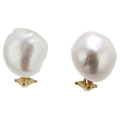 Gump’s Baroque Cultured Pearl, Yellow Gold Earrings