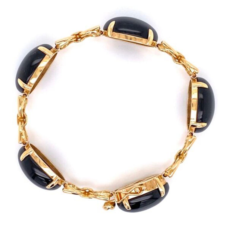 Gump's Black Jade Gold Link Bracelet Fine Estate Jewelry For Sale at