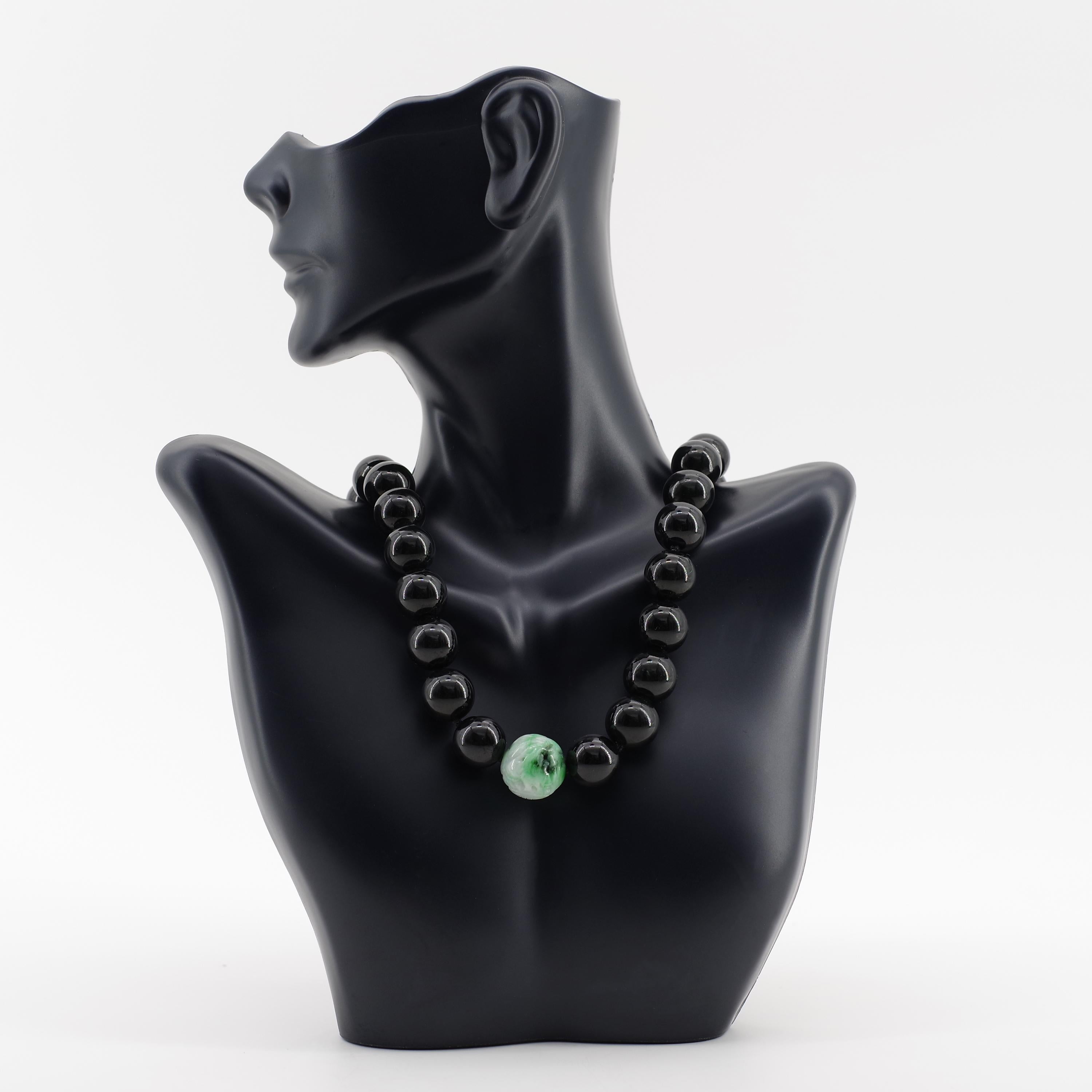 Gump's Rare Black Jade Necklace with Moss on Snow Focal Point Bead 5
