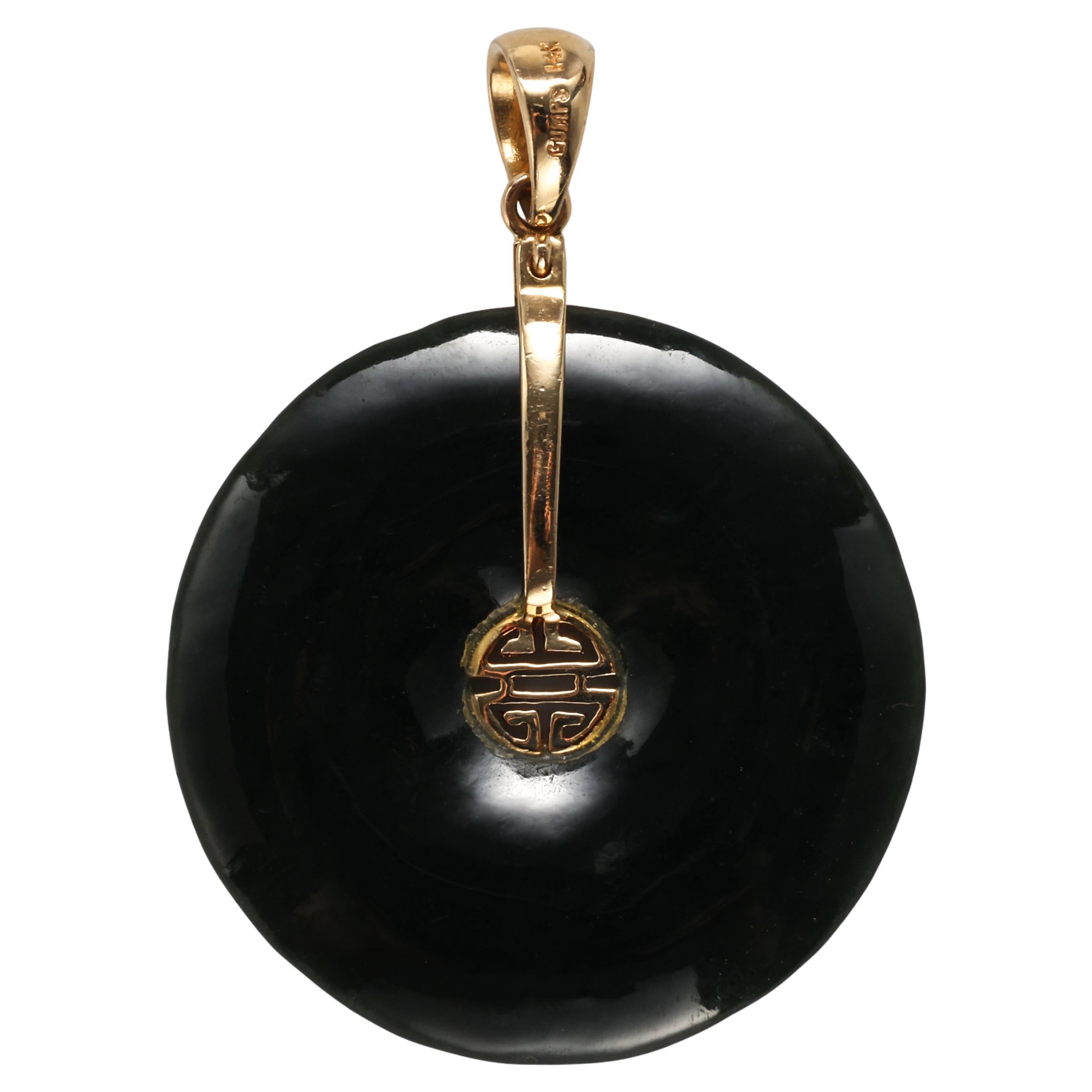 Gump's Black Jade Pi Disk Pendant Iconic