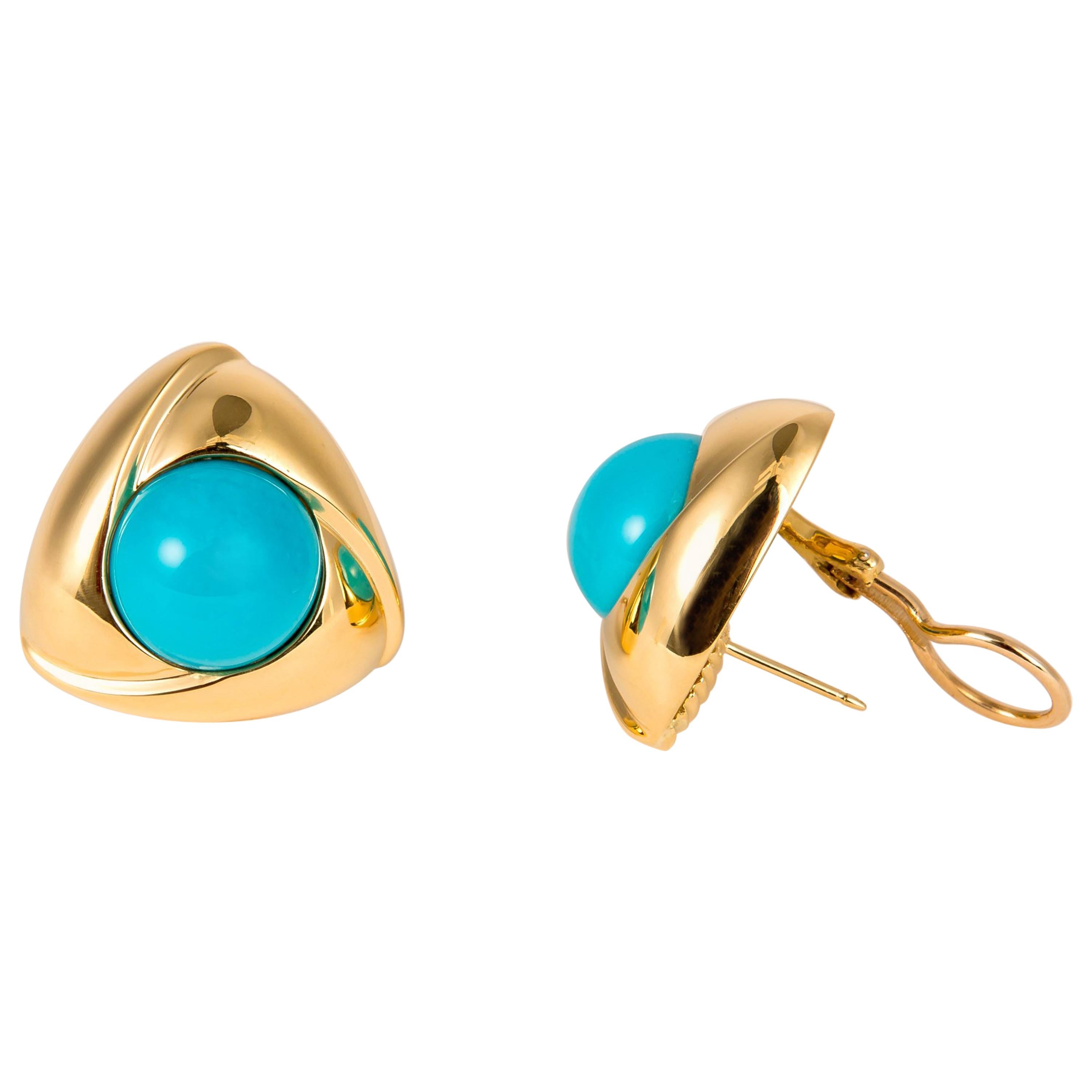 Gump's Bold Turquoise and Gold Earrings For Sale