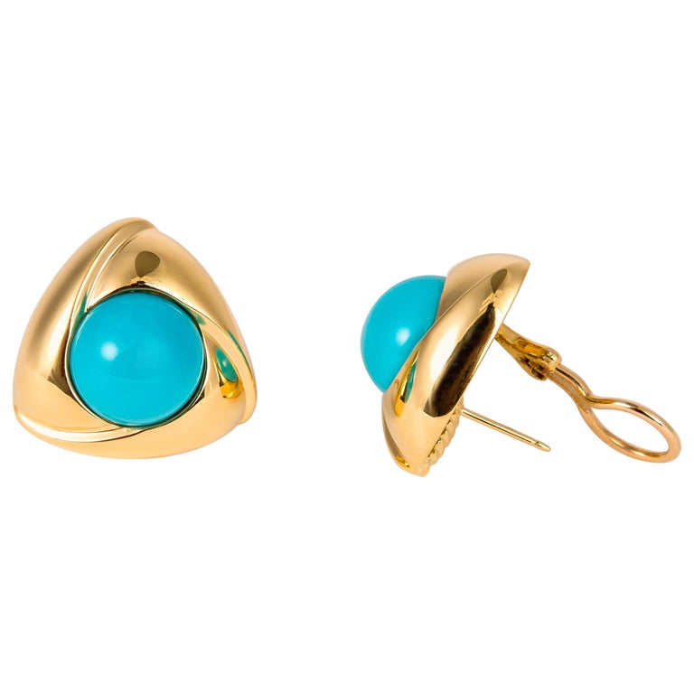 Gump''s Bold Turquoise and Gold Earrings For Sale at 1stDibs