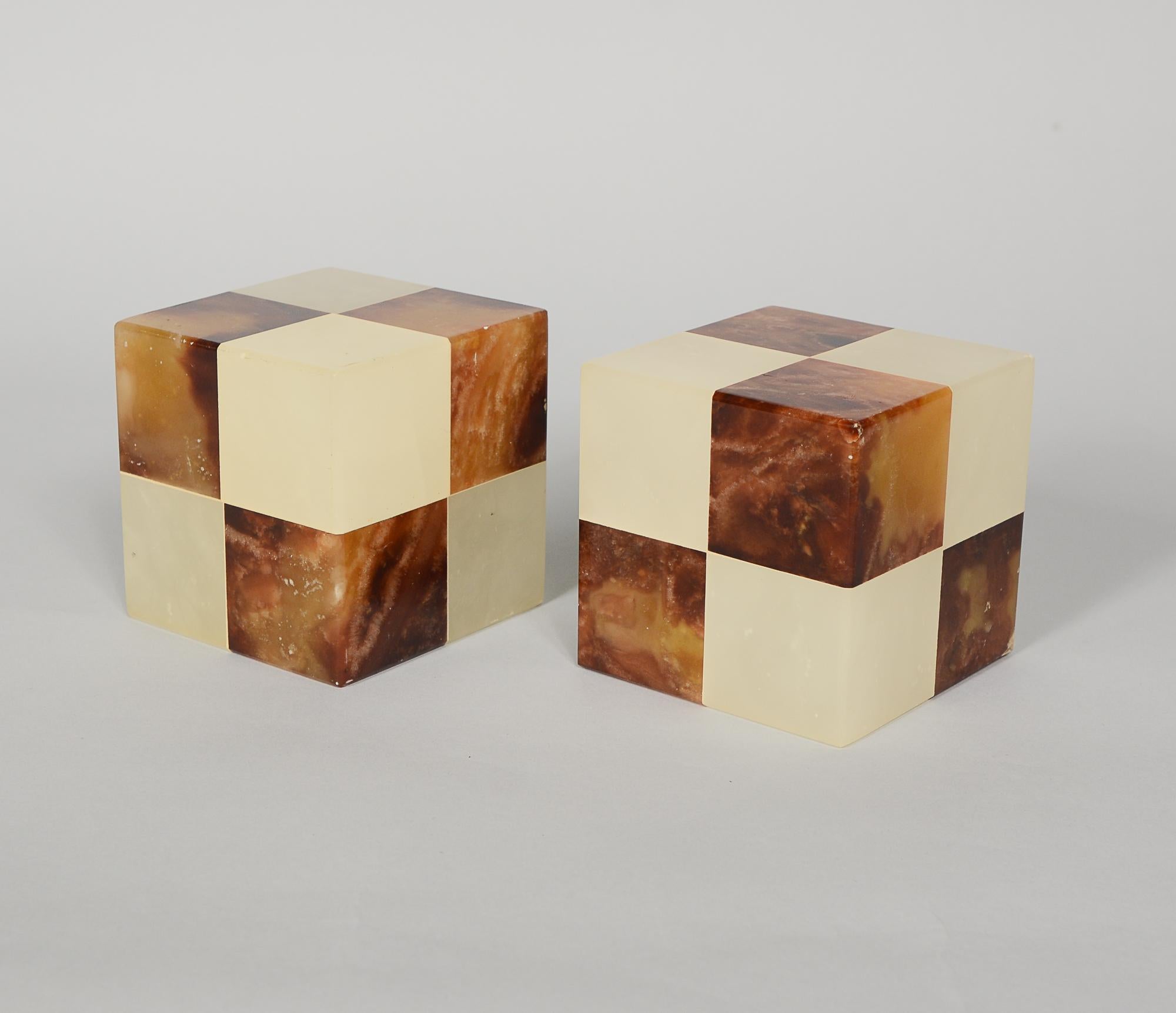 Italian Gump's Checkerboard Alabaster Bookends Made in Italy