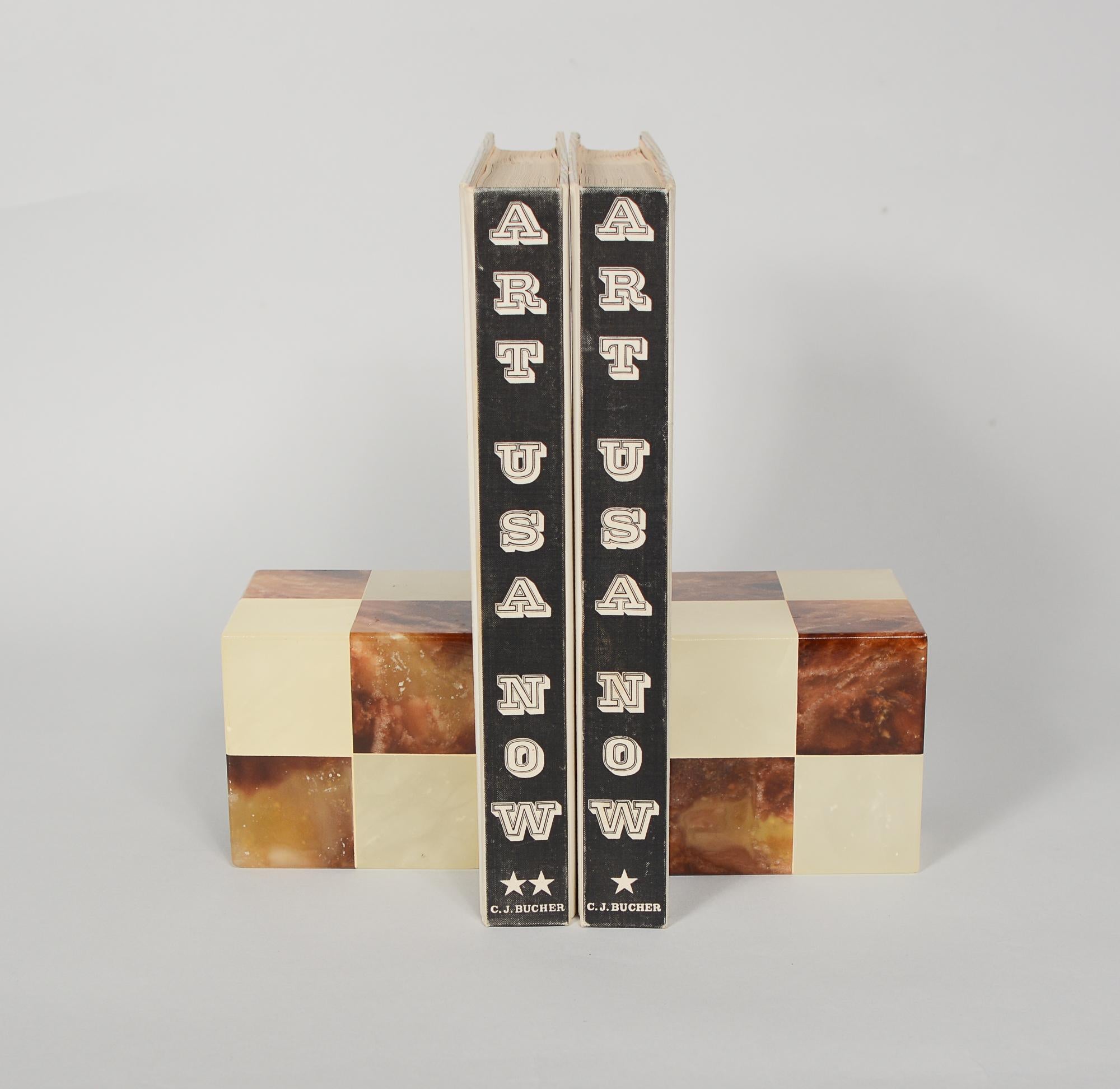 20th Century Gump's Checkerboard Alabaster Bookends Made in Italy