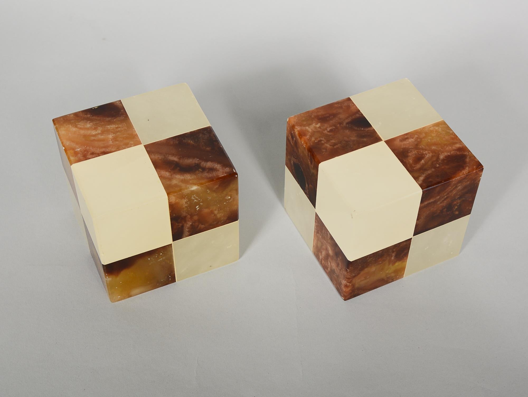 Gump's Checkerboard Alabaster Bookends Made in Italy 1