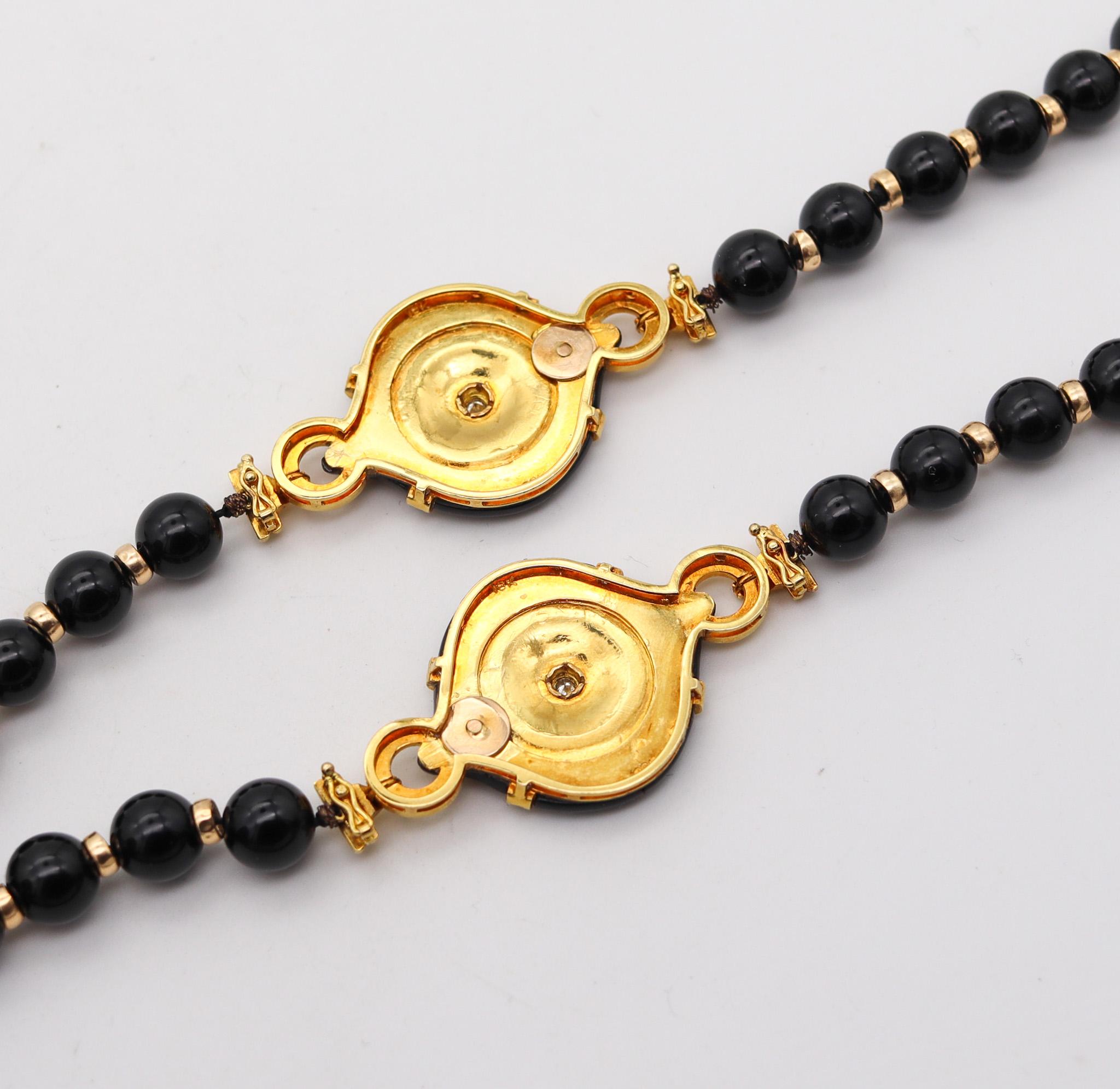 Cabochon Gumps Chinoiserie Onyx Long Necklace Sautoir In 18Kt Gold With Jade And Diamonds For Sale