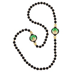 GUMPS Collana Chinoiserie Onyx Sautoir in oro 18Kt con giada e diamanti