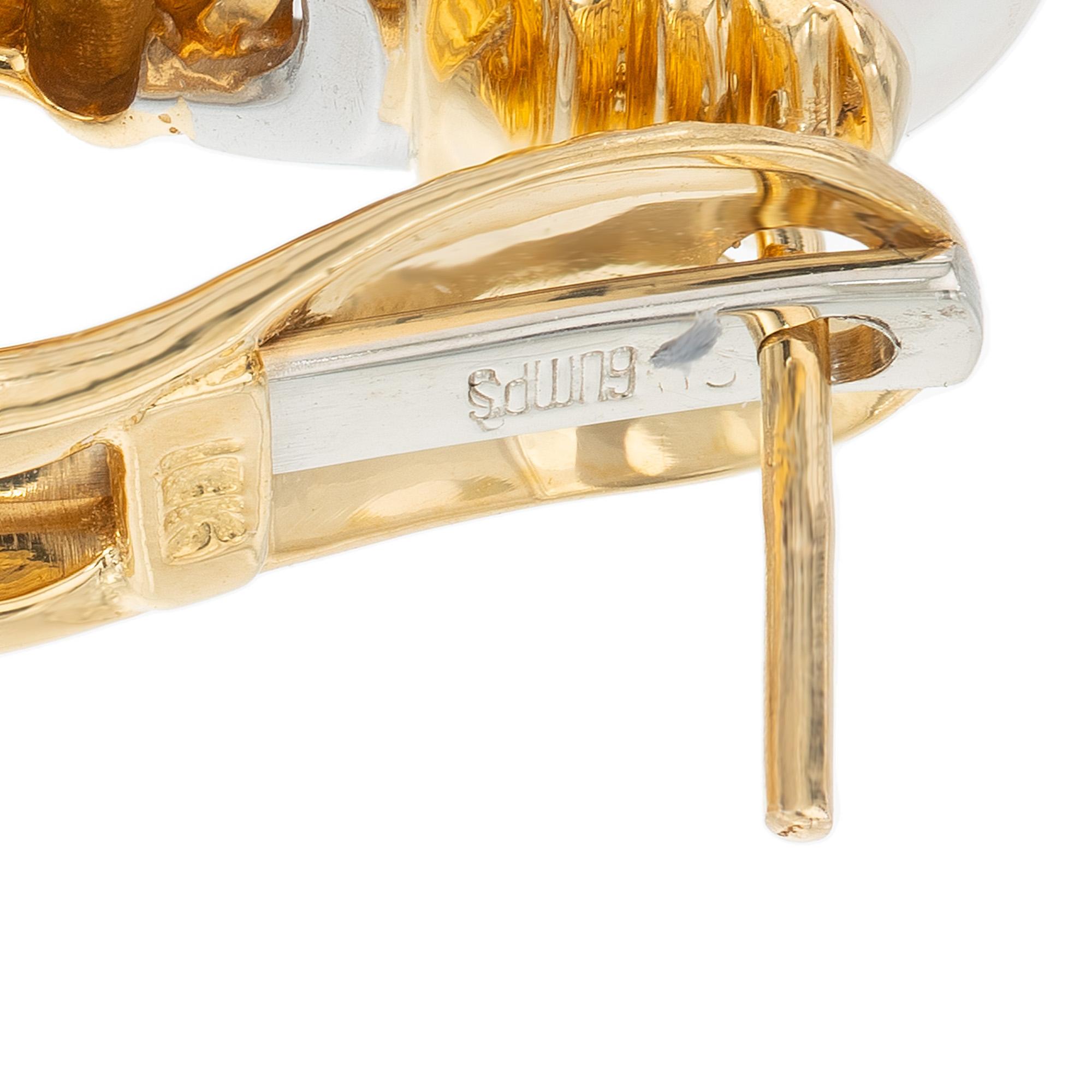 Orecchini a clip Gumps Cultured Pearl Diamond Gold Cornucopia Design in vendita 2