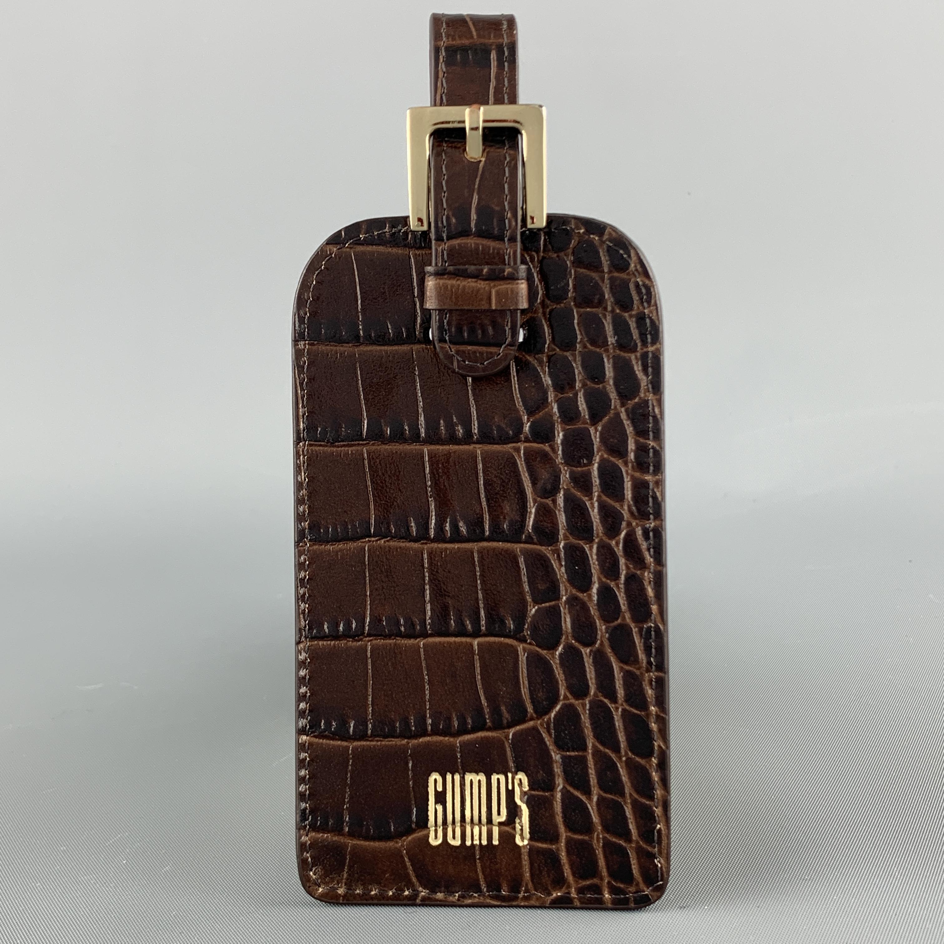 GUMP'S Embossed Alligator Brown Leather Luggage Tags at ...