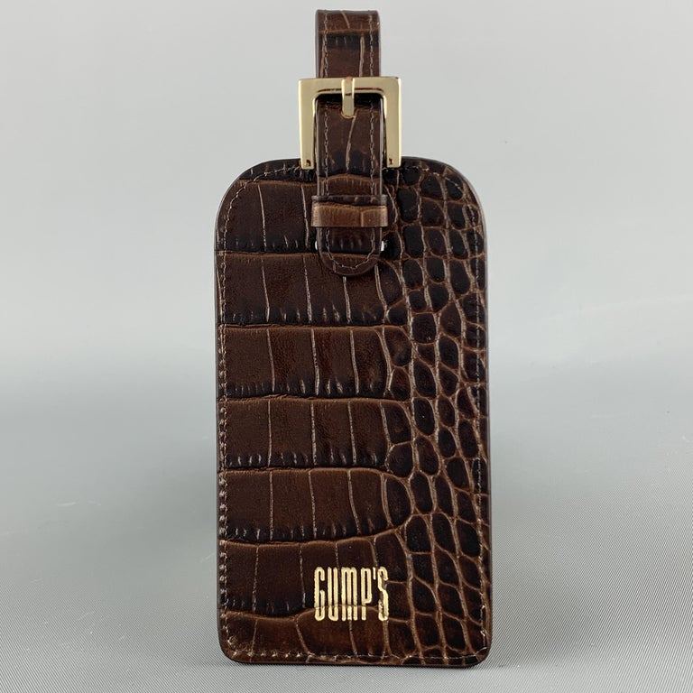 GUMP'S Embossed Alligator Brown Leather Luggage Tags at ...