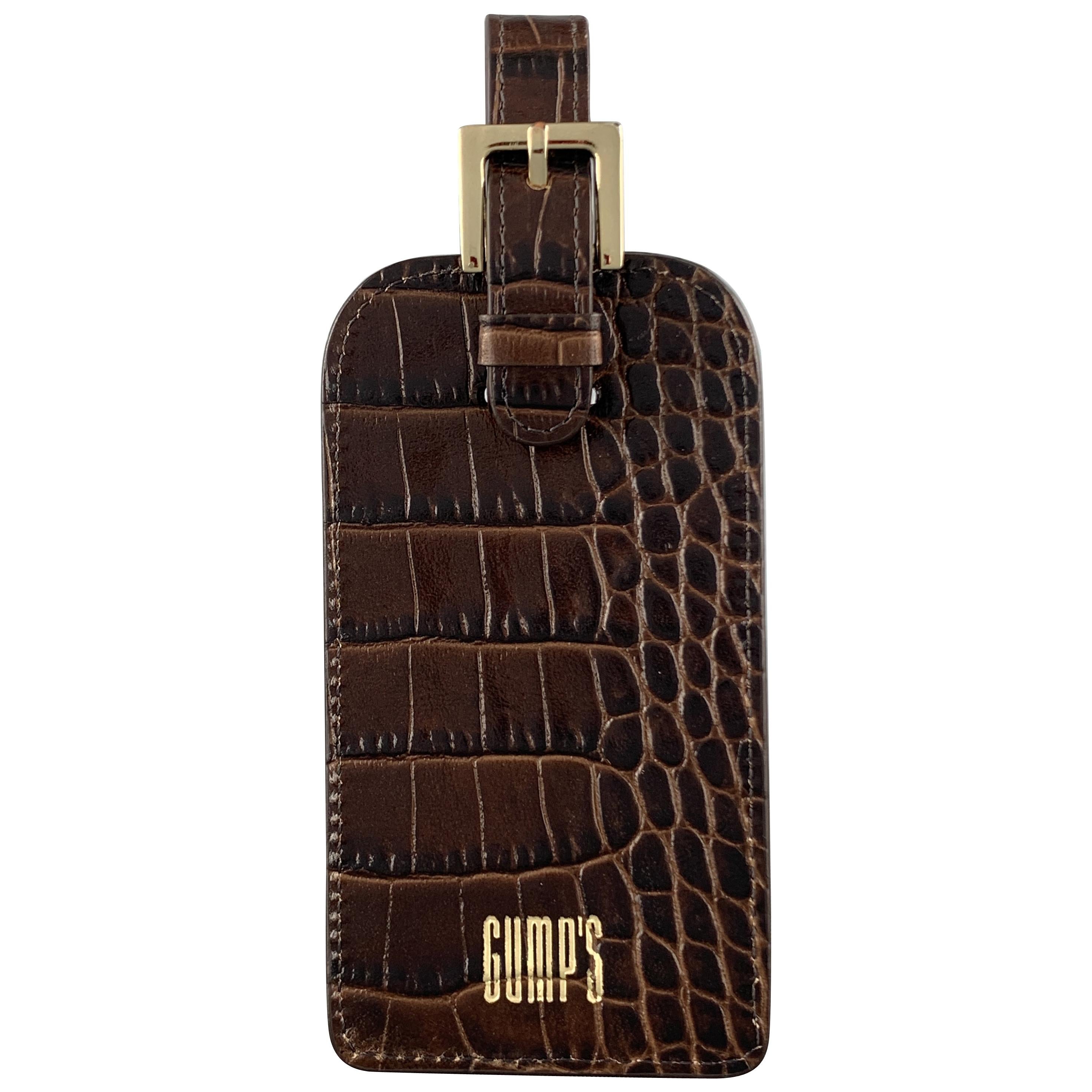 GUMP'S Embossed Alligator Brown Leather Luggage Tags