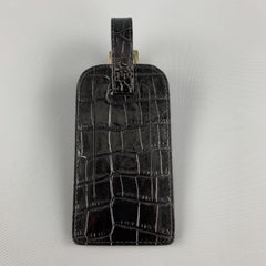 GUMP'S Embossed Black Leather Alligator Gold Logo Luggage Tag