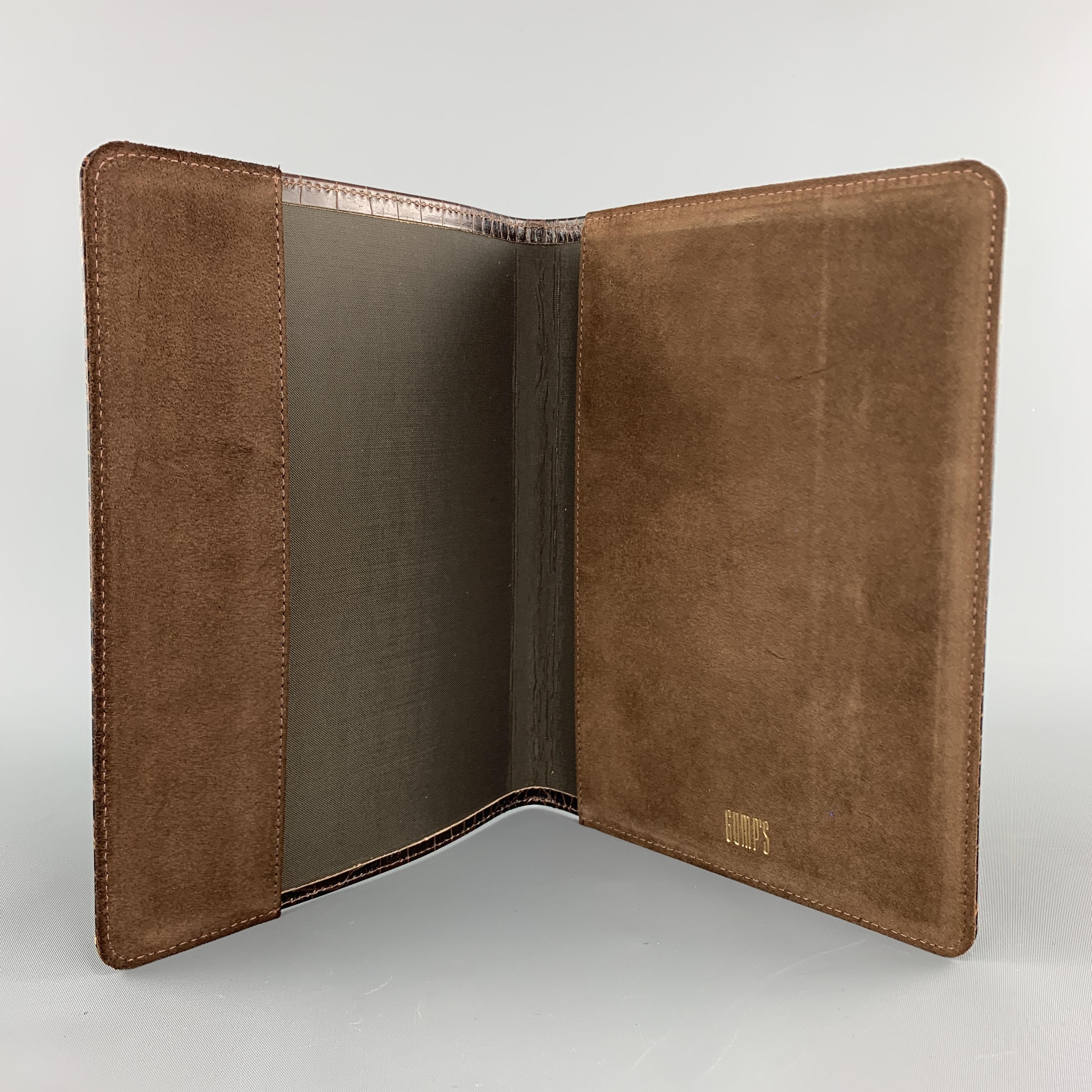 Black GUMP'S Embossed Brown Leather Book Case / Writing Folder