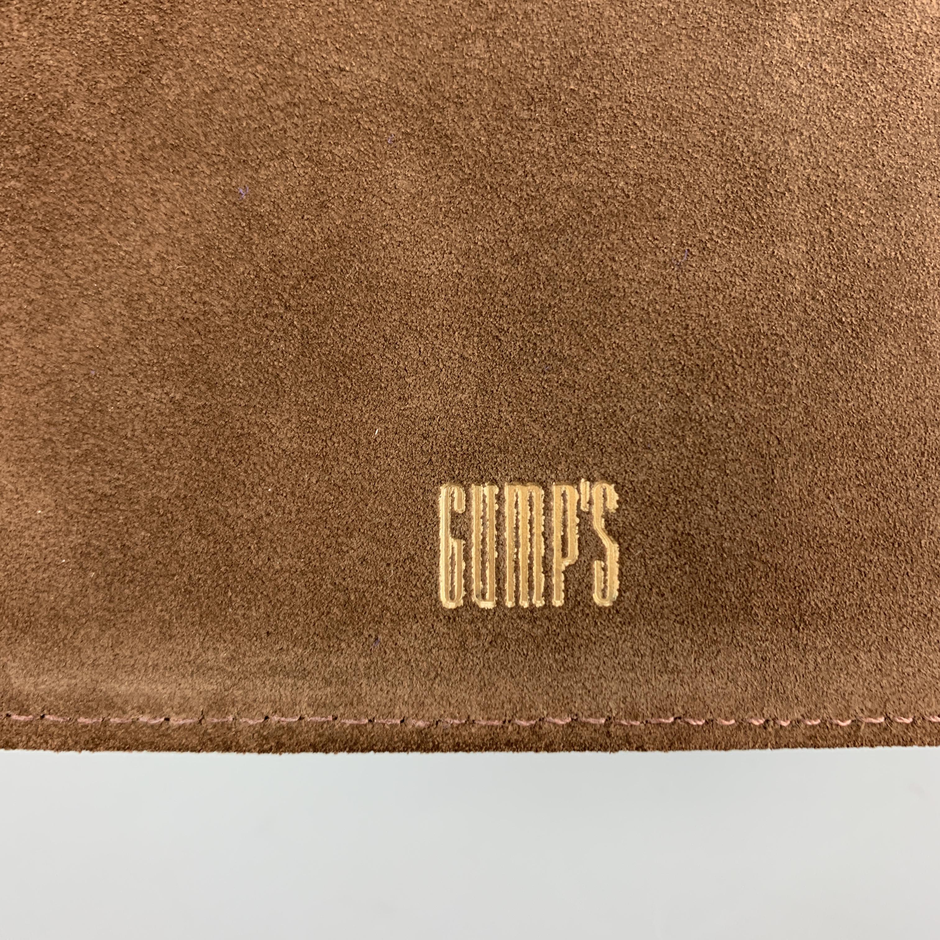 GUMP'S Embossed Brown Leather Book Case / Writing Folder In Good Condition In San Francisco, CA