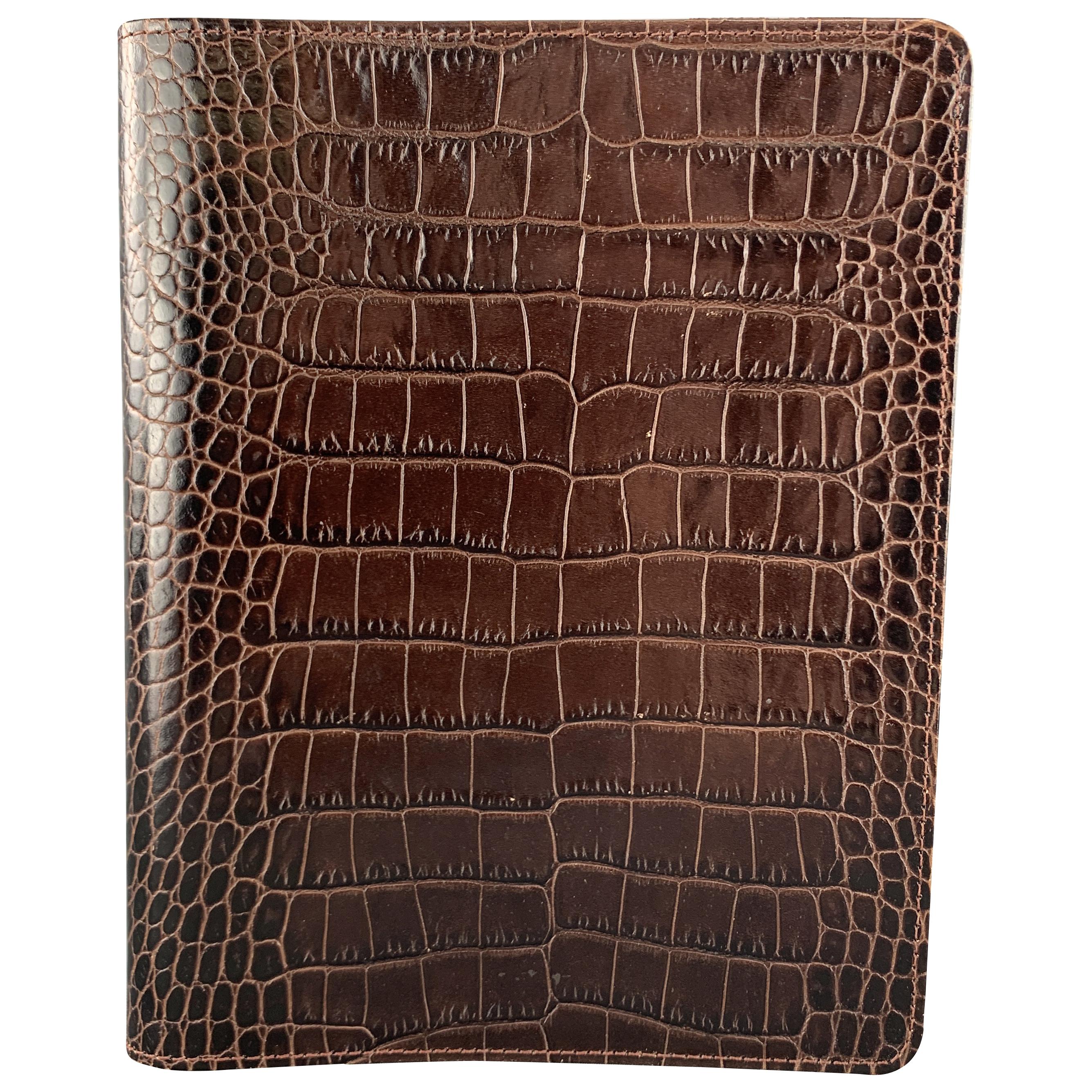 GUMP'S Embossed Brown Leather Book Case / Writing Folder