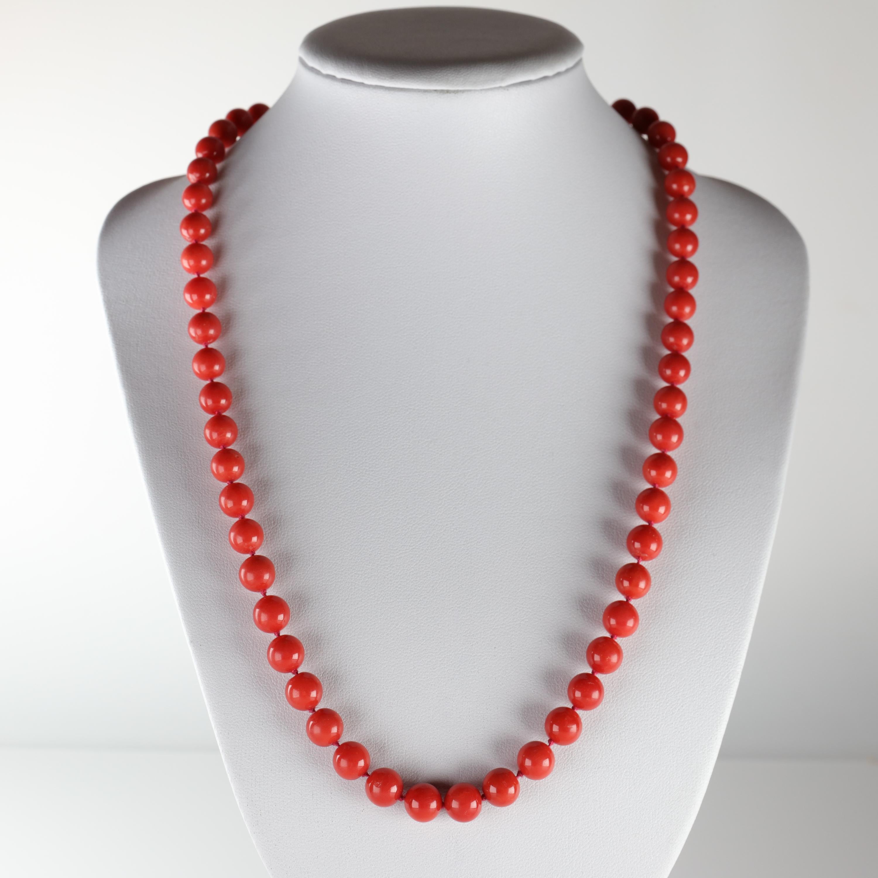 Gump's was an iconic San Francisco retailer known worldwide for their highly curated collection of fine jewelry. They were especially revered for their Asian and jade jewelry. This circa 1970s Mediterranean coral necklace exemplifies the sheer
