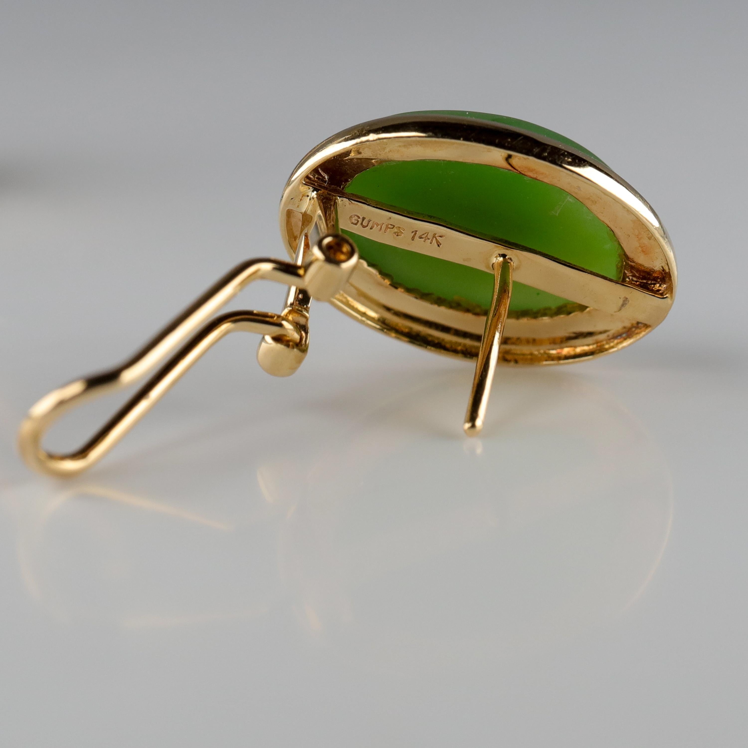 Contemporary Gump's Jade Earrings in Gold, circa 1990s