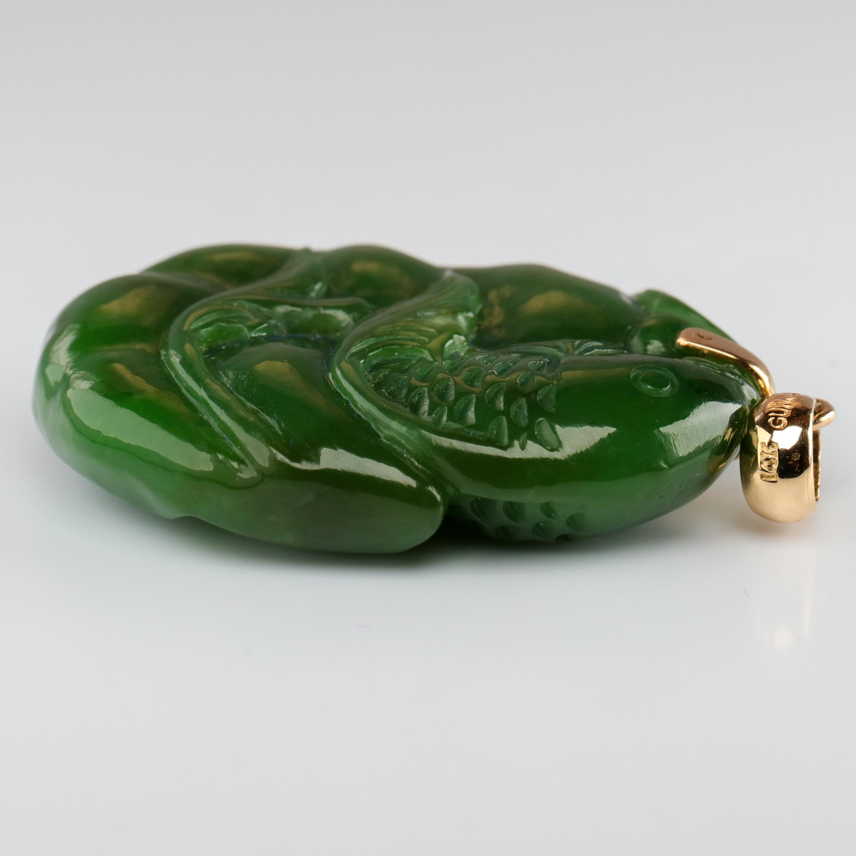 Gump's Jade Pendant Koi Fish In Excellent Condition In Southbury, CT
