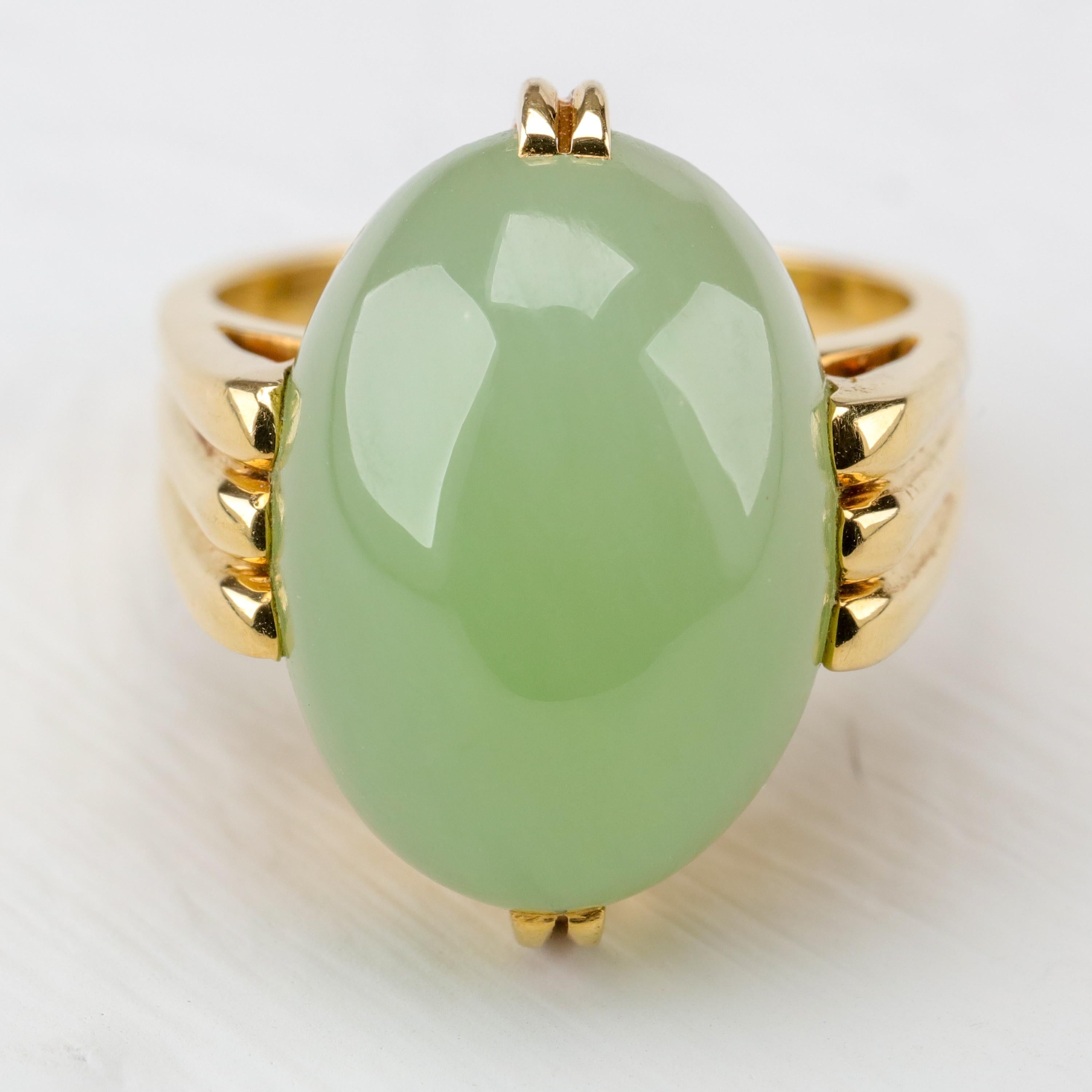 Gump's Jade Ring Rare Art Deco Design In Excellent Condition In Southbury, CT