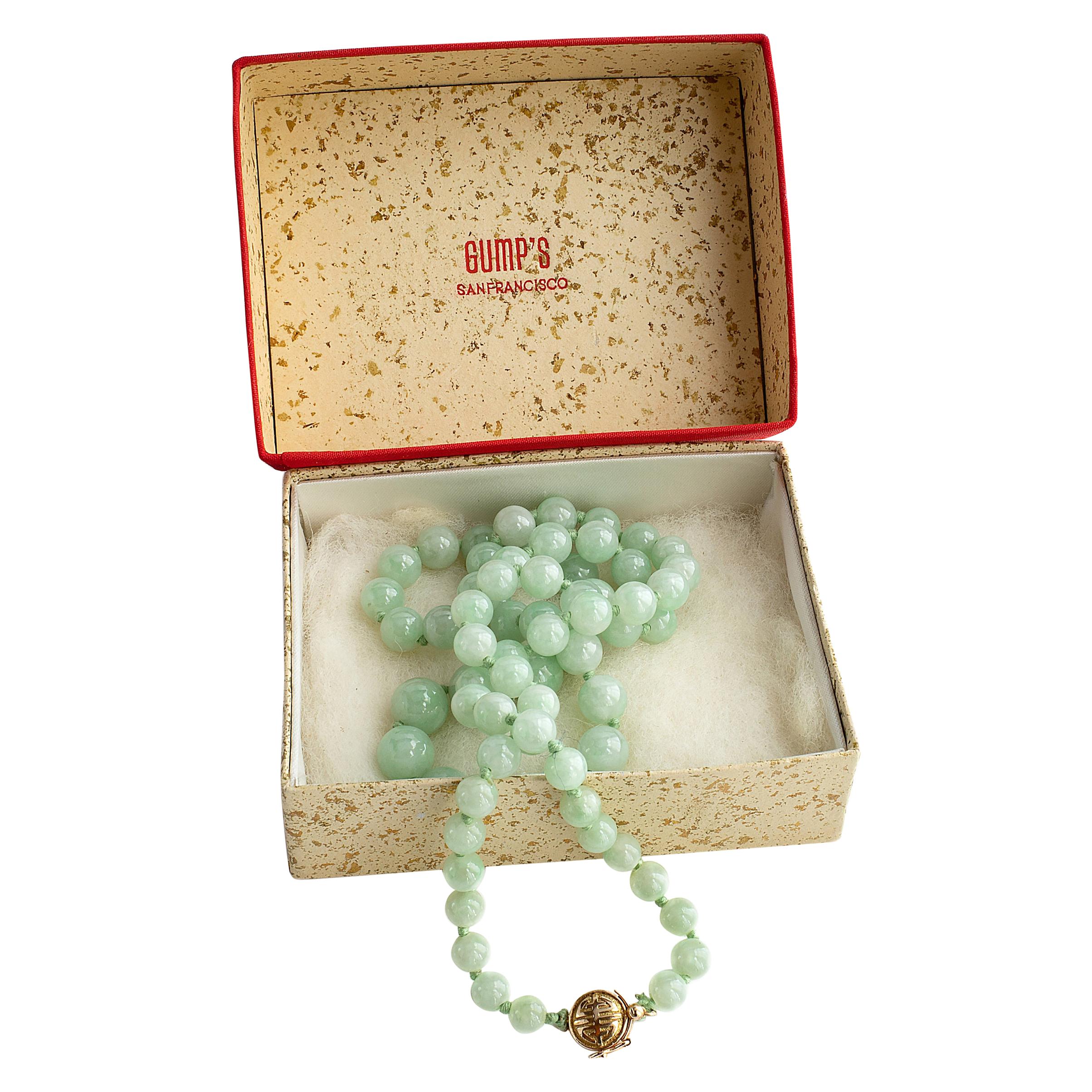 Gump's Jadeite Jade Necklace in Original Box