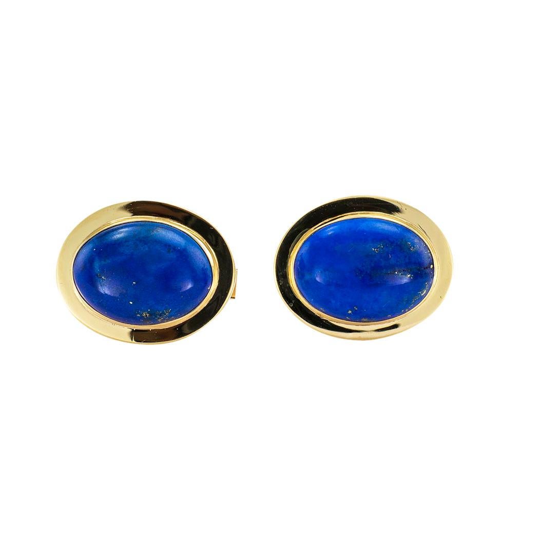 Gump’s lapis lazuli yellow gold cufflinks circa 1960.  *

ABOUT THIS ITEM:  #P-DJ1017K. Scroll down for specifications.  The faces have bezel-set lapis lazuli cabochons that exhibit rich blue color, as would be expected from a fine house such as