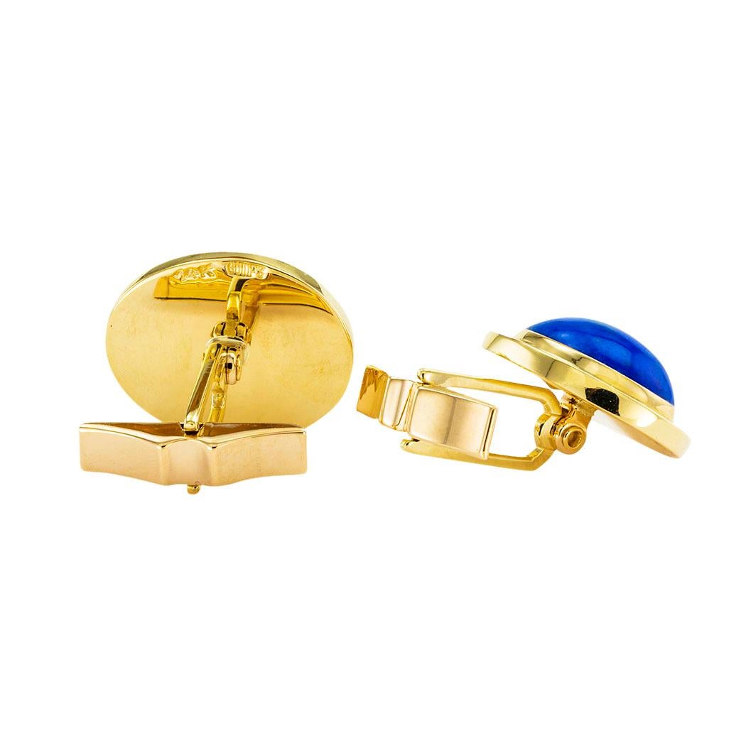 Gump's Lapis Lazuli Yellow Gold Cufflinks In Good Condition For Sale In Los Angeles, CA