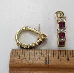 Gumps of San Francisco Ruby and Diamond Channel Set Earrings in 18k Yellow Gold