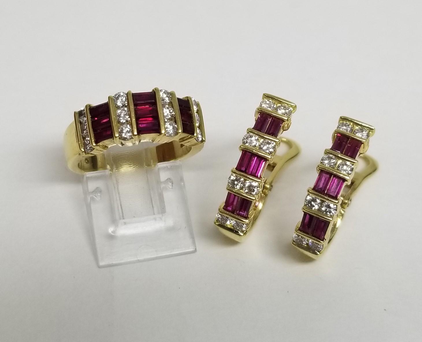 Gumps of San Francisco Ruby and Diamond Channel Set Ring in 18k Yellow Gold In Excellent Condition For Sale In Los Angeles, CA