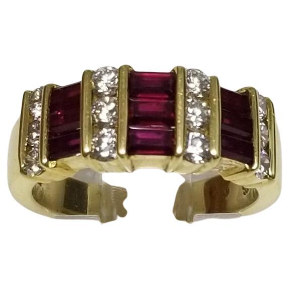Gumps of San Francisco Ruby and Diamond Channel Set Ring in 18k Yellow Gold For Sale