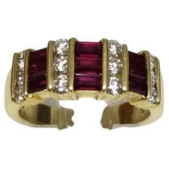 Gumps of San Francisco Ruby and Diamond Channel Set Ring in 18k Yellow Gold
