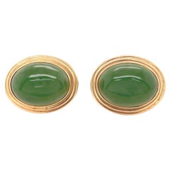 Gumps Pair of Vintage Jadeite Jade 14 Karat Gold Earrings