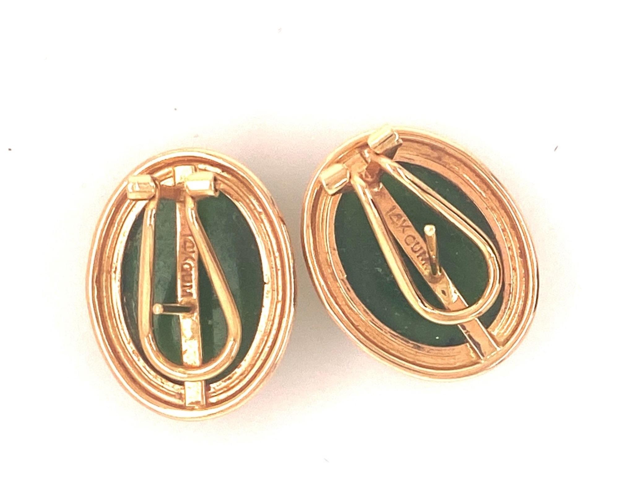 Modern Gumps Pair of Vintage Jadeite Jade 14 Karat Gold Earrings For Sale
