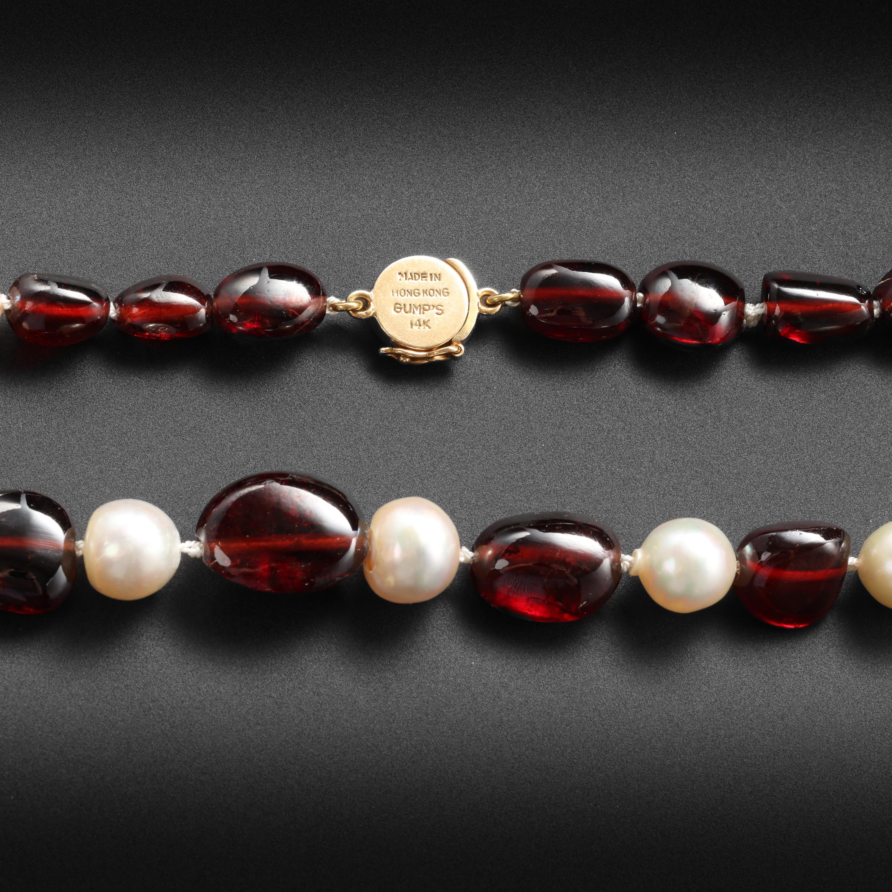 Artisan Gump's Pearl & Garnet Bead Necklace Midcentury