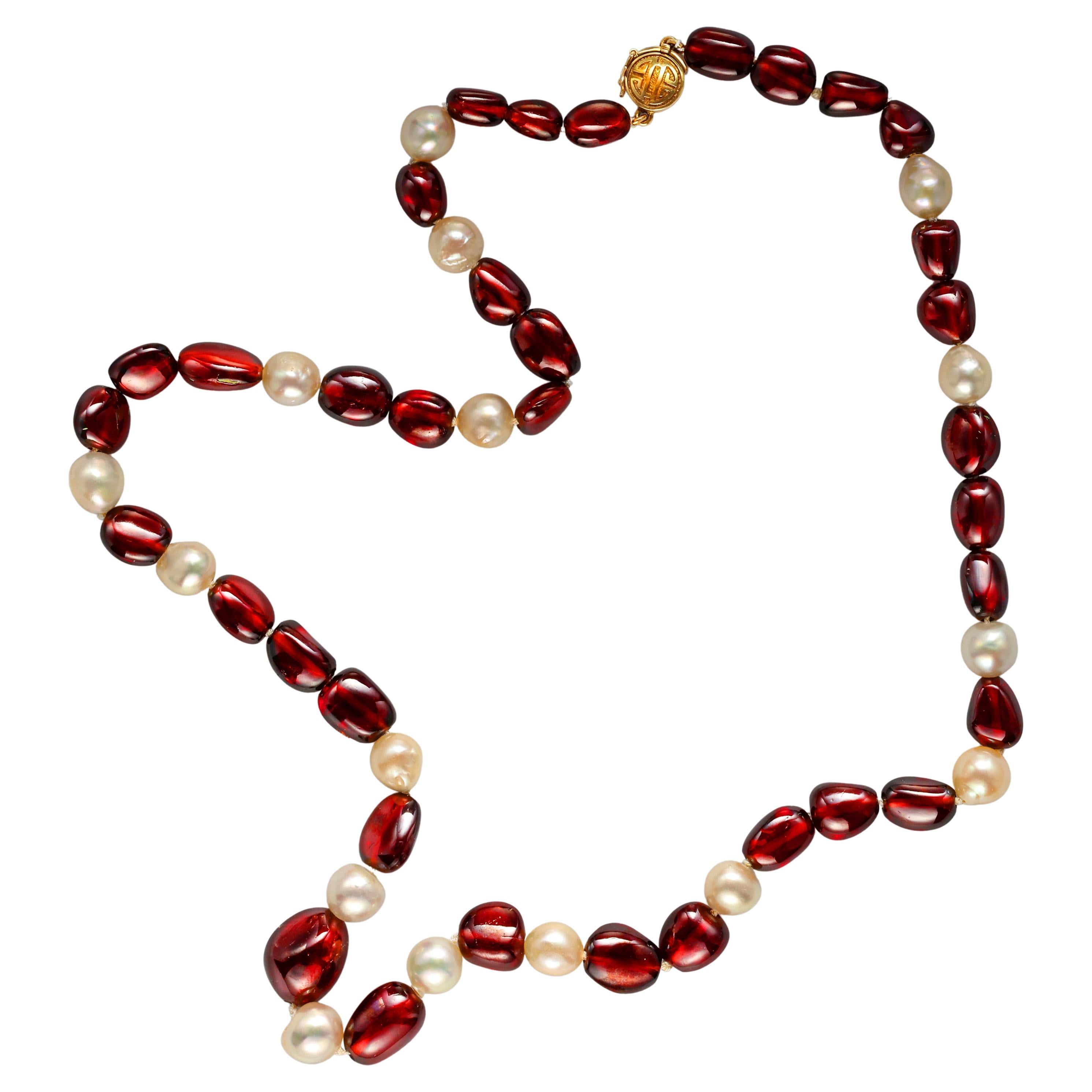 Gump's Pearl & Garnet Bead Necklace Midcentury