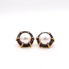 Gump's Pearls Cocktail  Clips Earrings In 18Kt Gold With Diamonds And Onyx