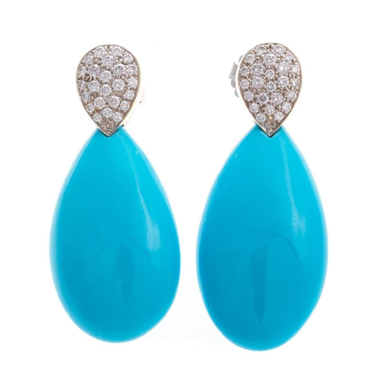 Gump's Persian Turquoise Diamond 18 Karat White Gold Drop Earrings