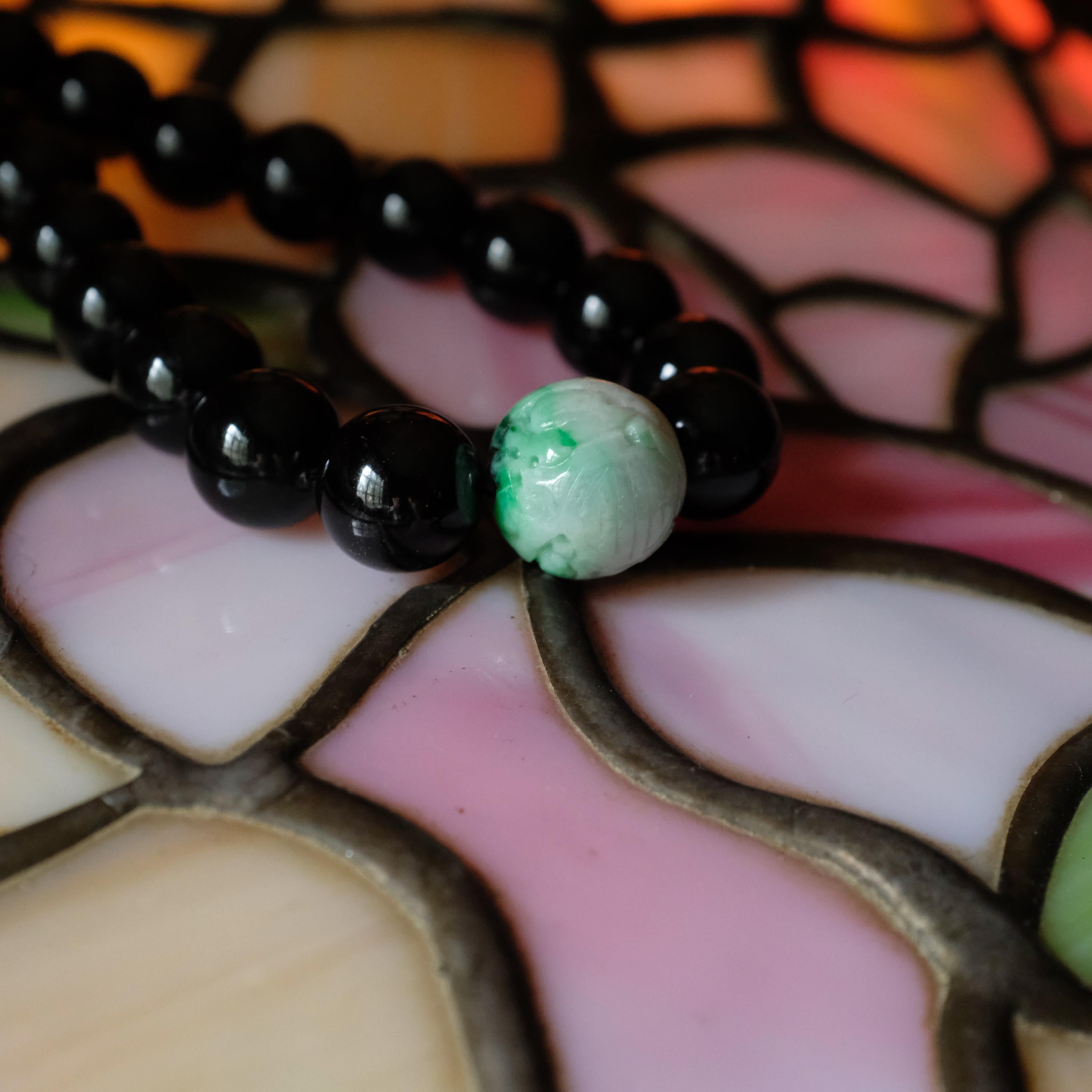 Gump's Rare Black Jade Necklace with Moss on Snow Focal Point Bead 9