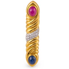 Gump's ruby sapphire diamond 18k yellow gold platinum brooch
