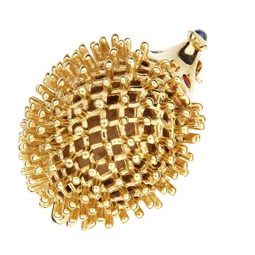 Sugarloaf Cabochon Gump's Ruby & Sapphire Figural 14K Hedgehog Pin