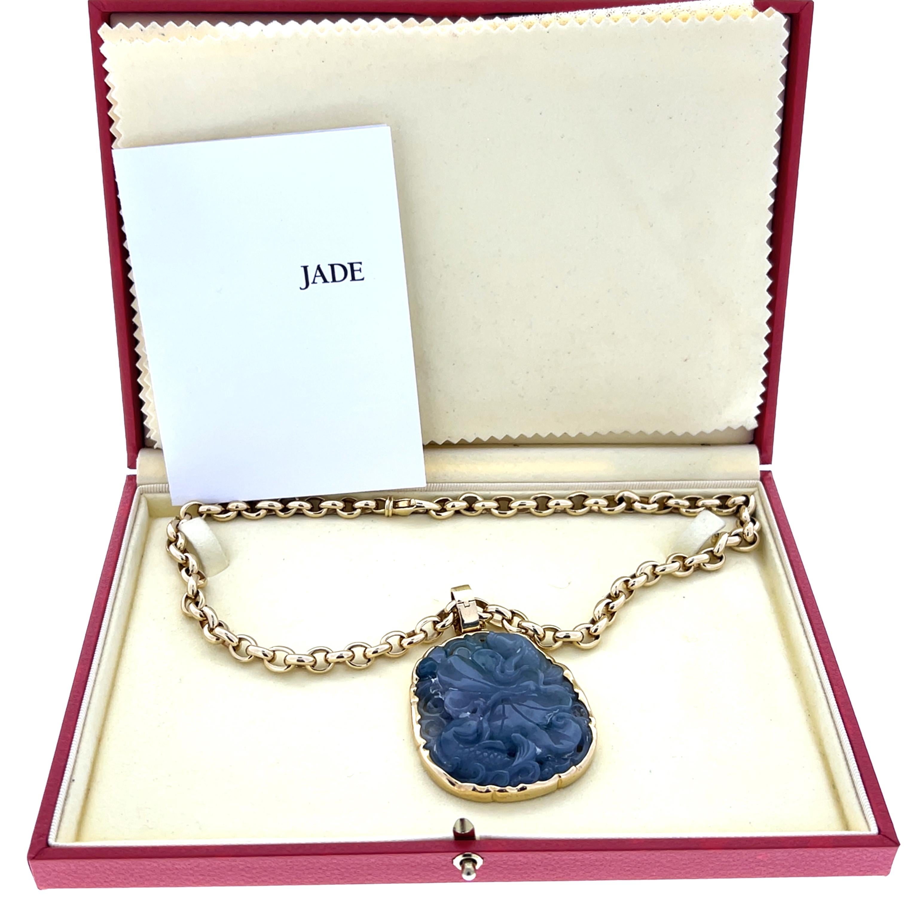 Gump's San Francisco Contemporary Jade and 14k Yellow Gold Pendant 8