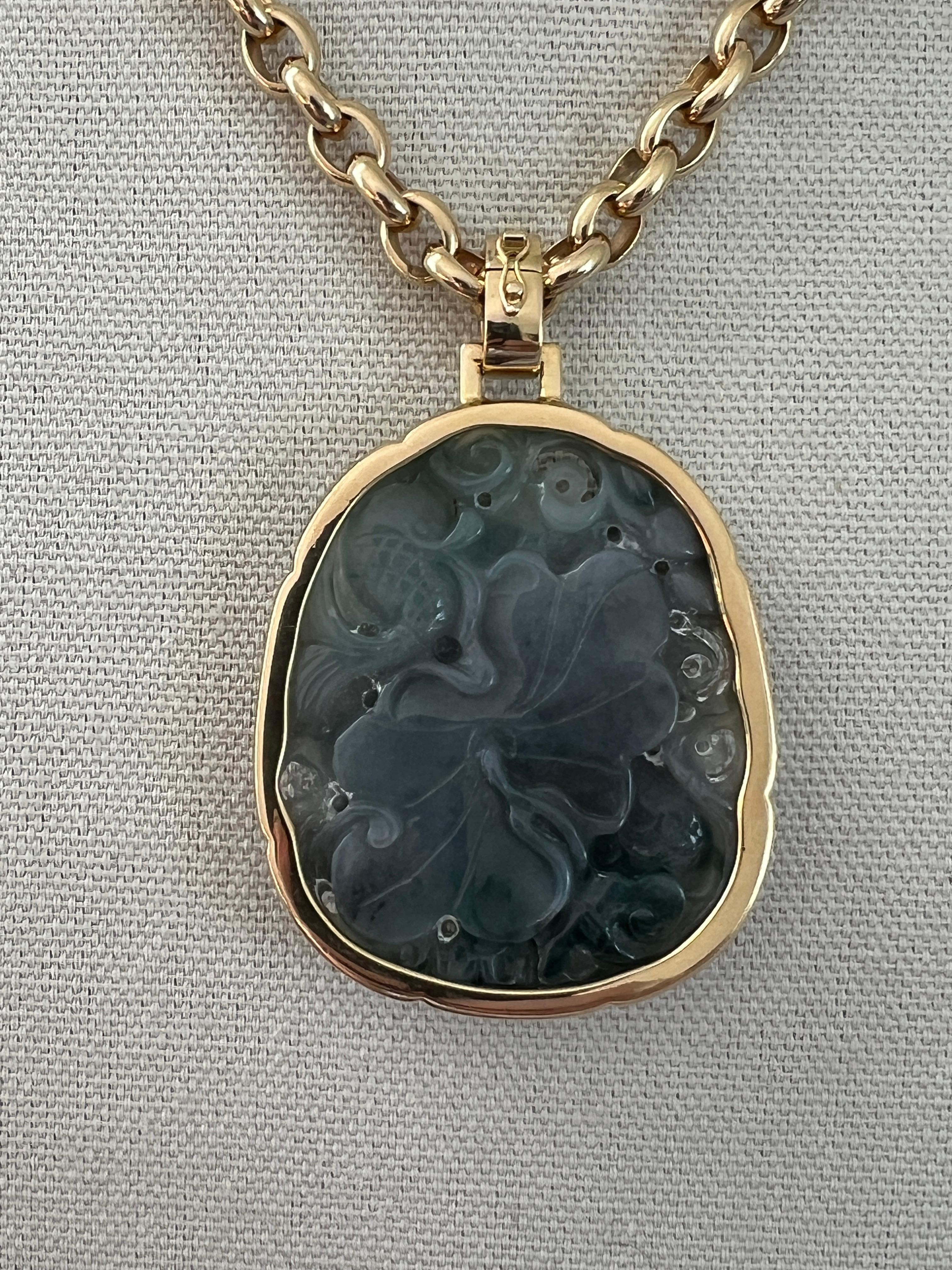 Gump's San Francisco Contemporary Jade and 14k Yellow Gold Pendant 2