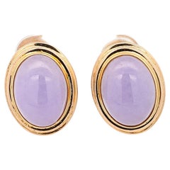 GUMPS San Francisco Signed Lavender Jade 14K Gold Clip On Stud Earrings