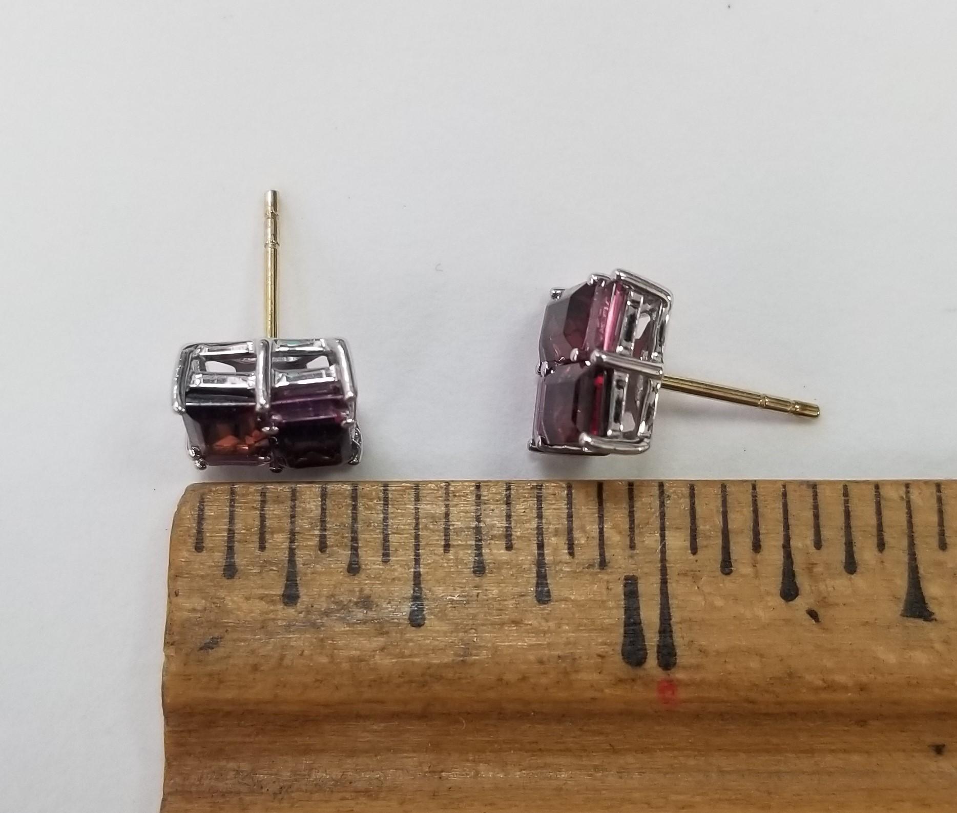 Contemporary Gump's Sterling Silver Multi-color Tourmaline Square Earrings