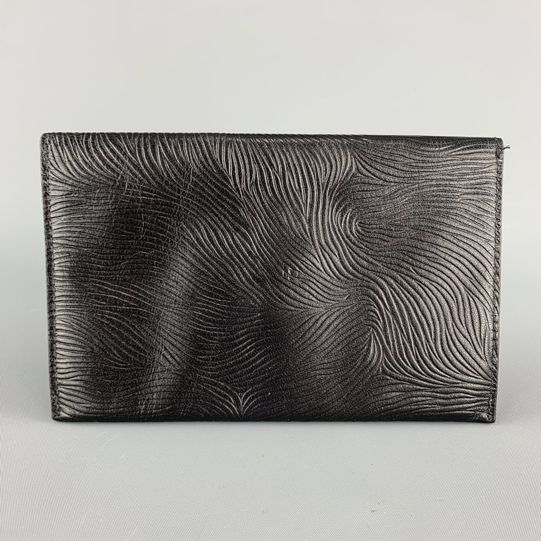GUMP'S Textured Embossed Pattern Black Leather Rectangle Envelope