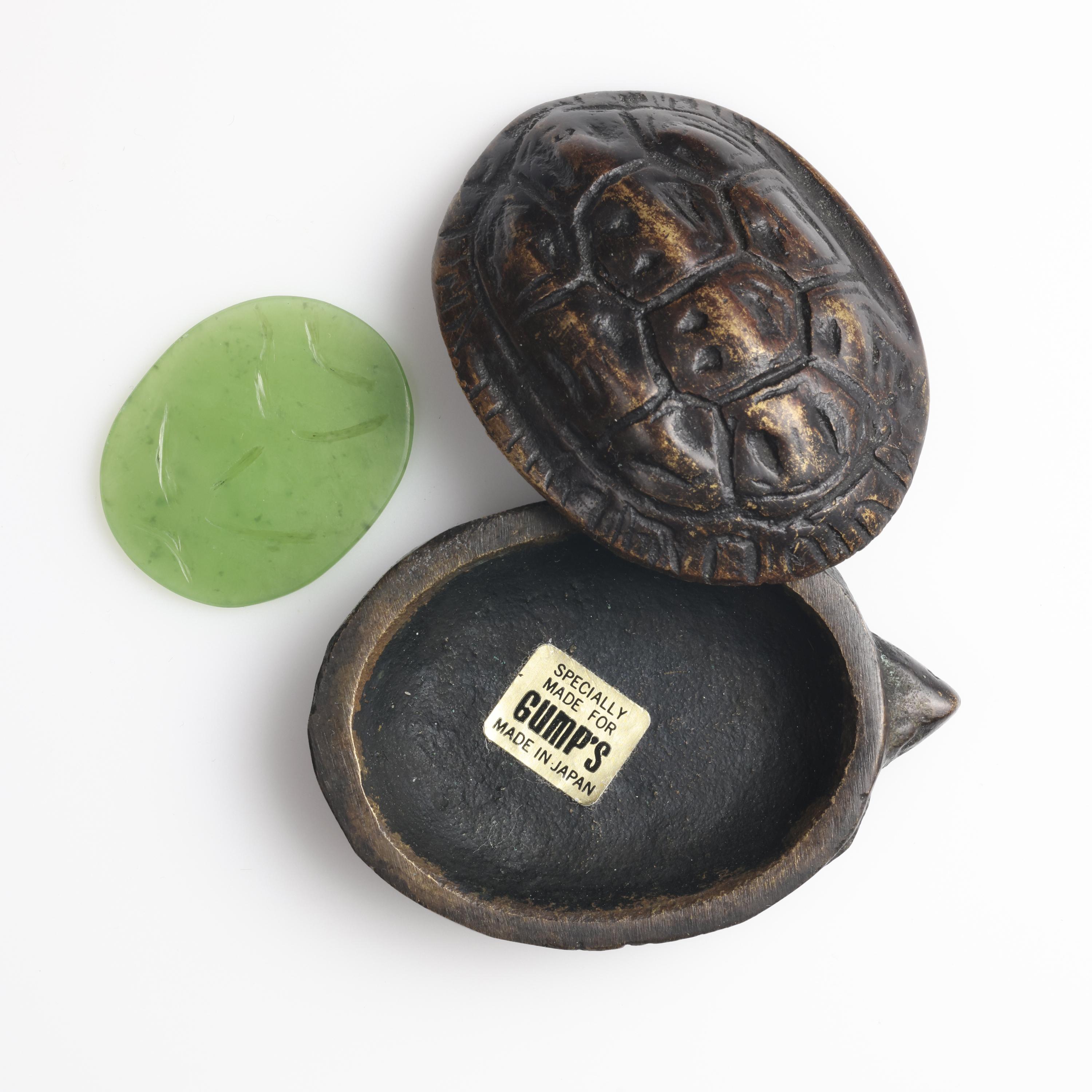 Artisan Gump's Treasure Box Tortoise & Jade  For Sale
