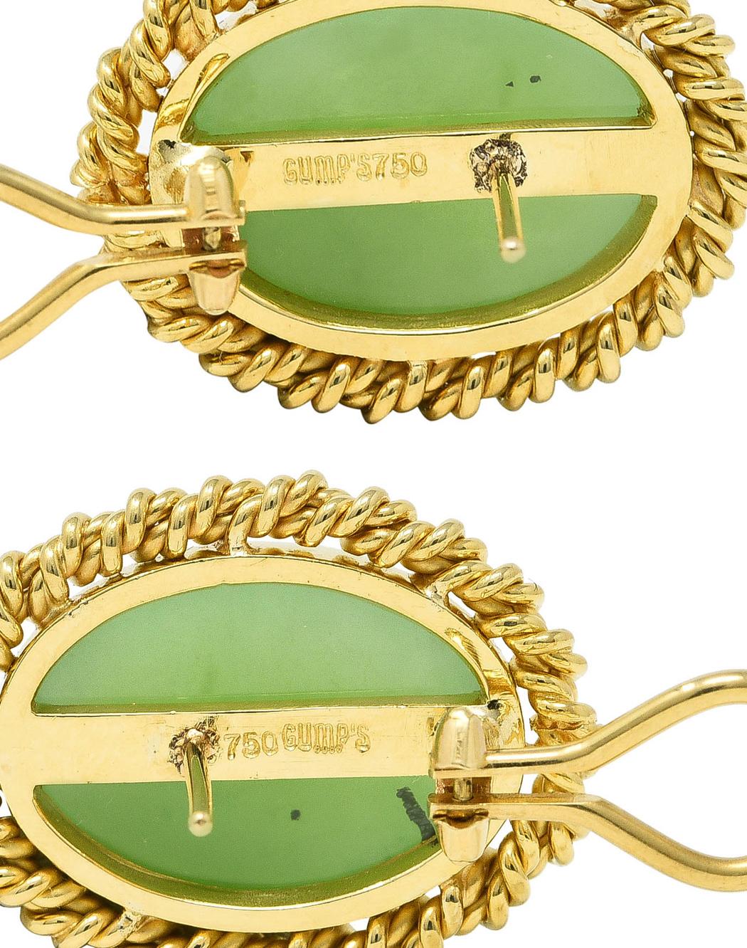 18 Karat Gelbgold Ohrringe mit Jade-Cabochon von Gump's 2