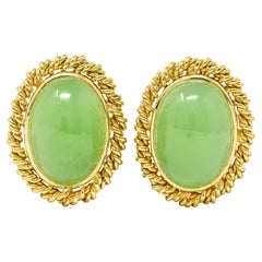 18 Karat Gelbgold Ohrringe mit Jade-Cabochon von Gump's