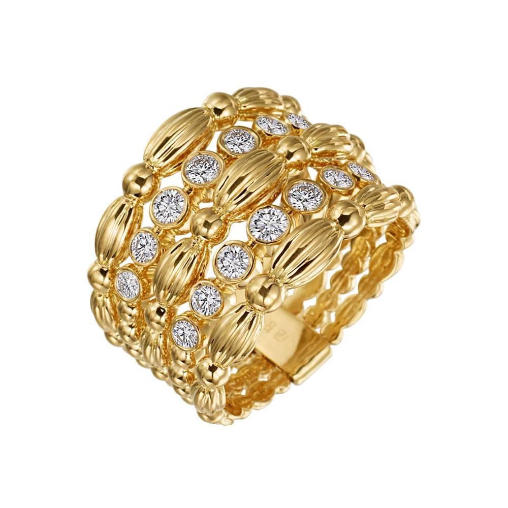 Gumuchian 18 Karat Gold and Diamond Nutmeg Five-Row Band Ring